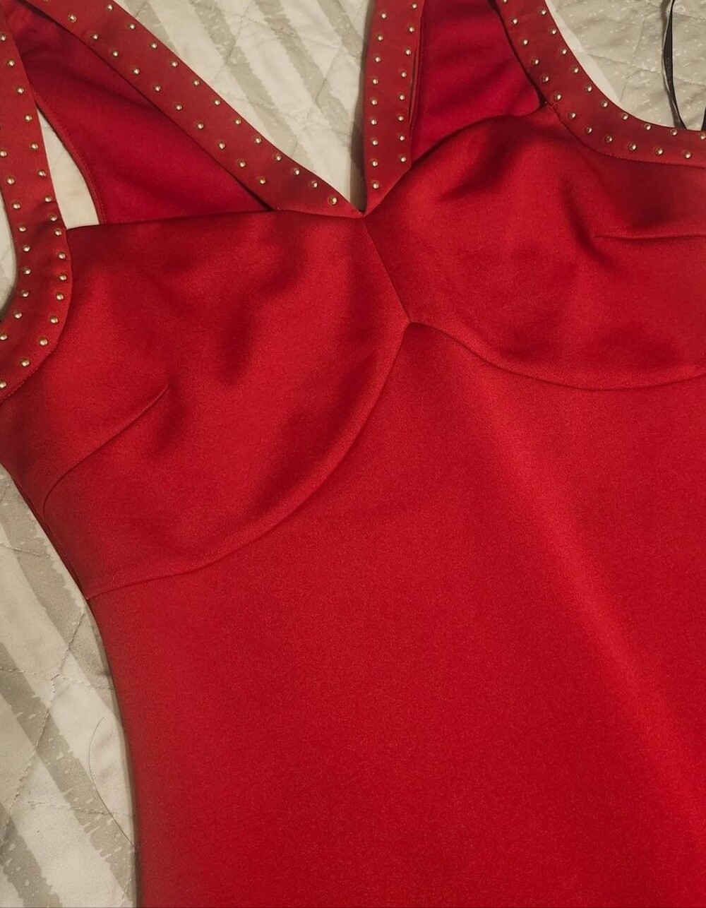 Guess Red Stud Trim Sleeveless Dress